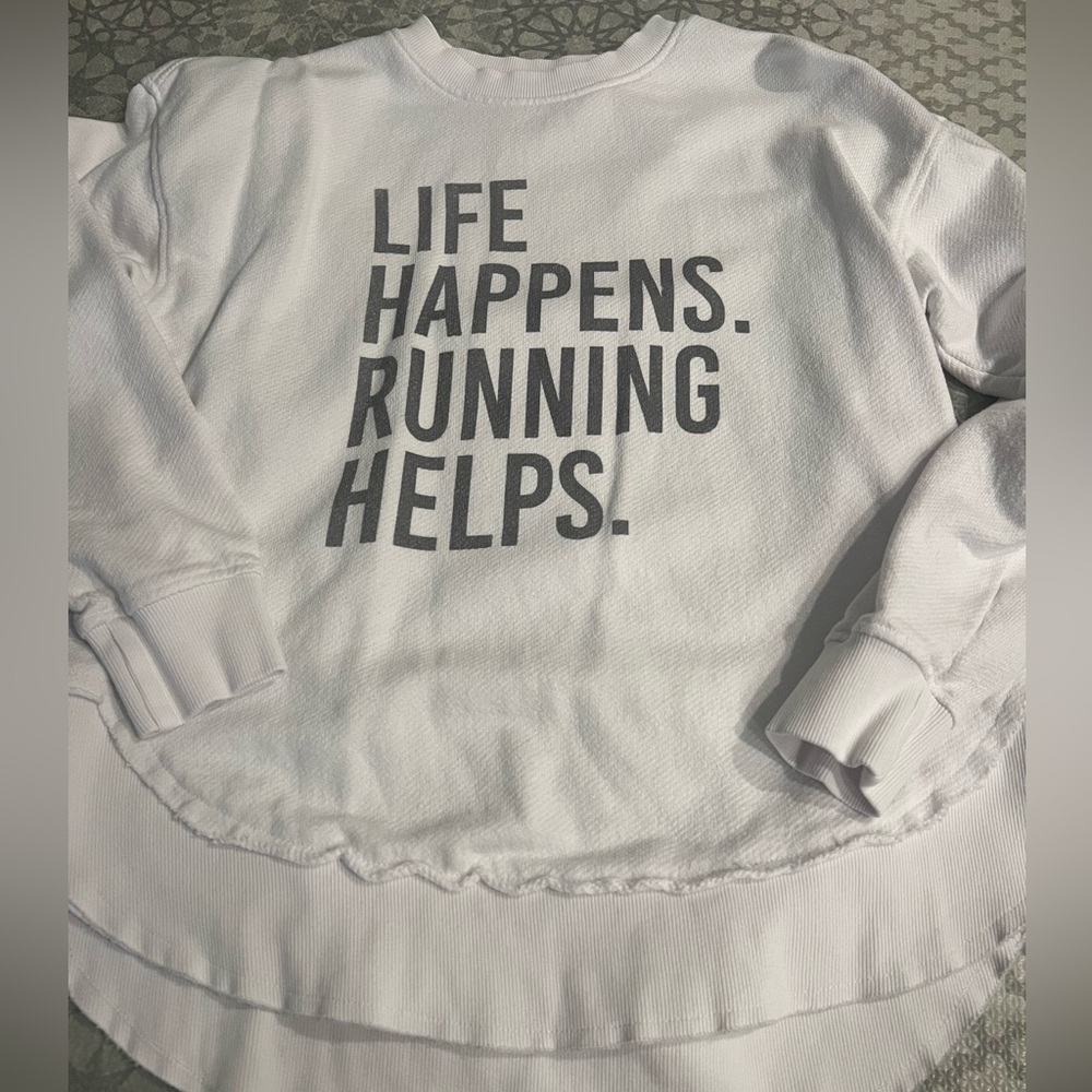 Ivy + Cloth Running Helps white sweatshirt, size S
